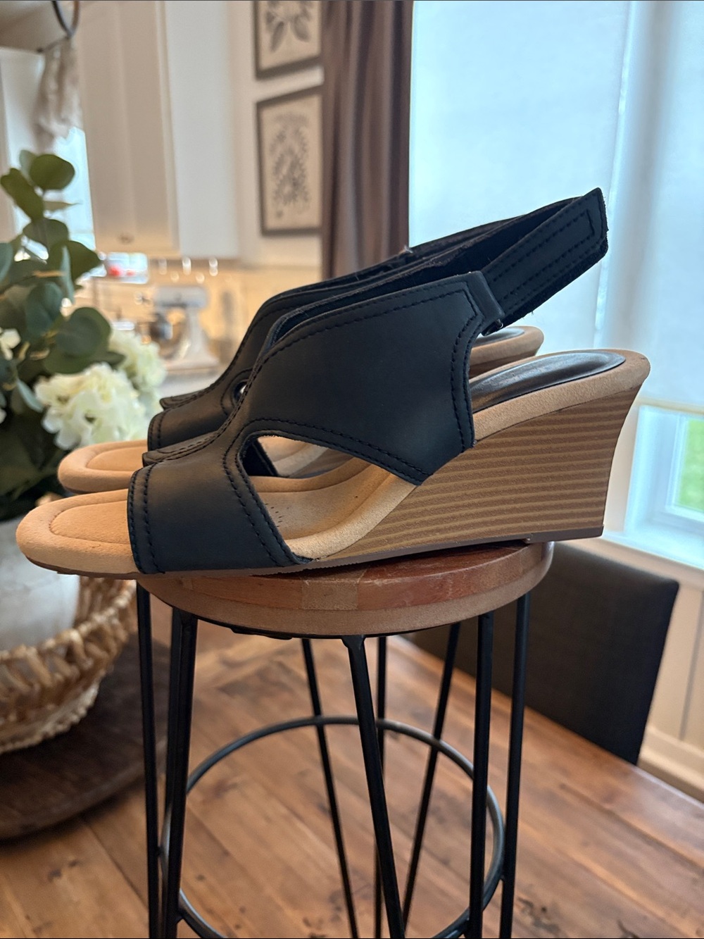 Clarks Black Wedge Sandals